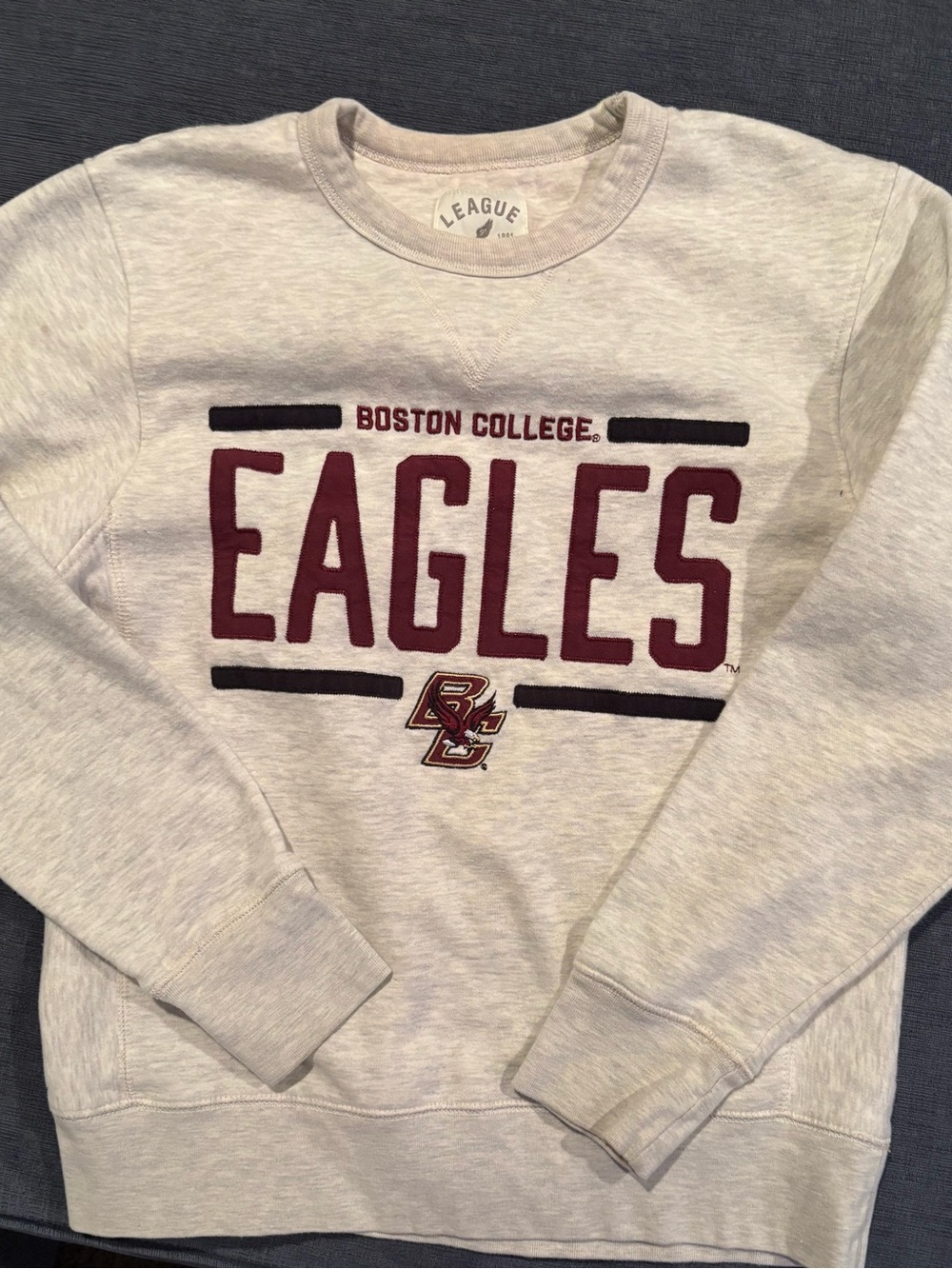 League Light Heather Gray Crewneck Sweatshirt with Navy Logo